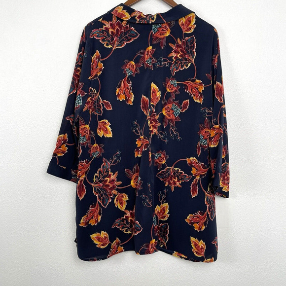 Catherines Button Up Shirt Top Womens Plus Size 2X Blue Floral Print 3/4 Sleeve - Picture 2 of 7